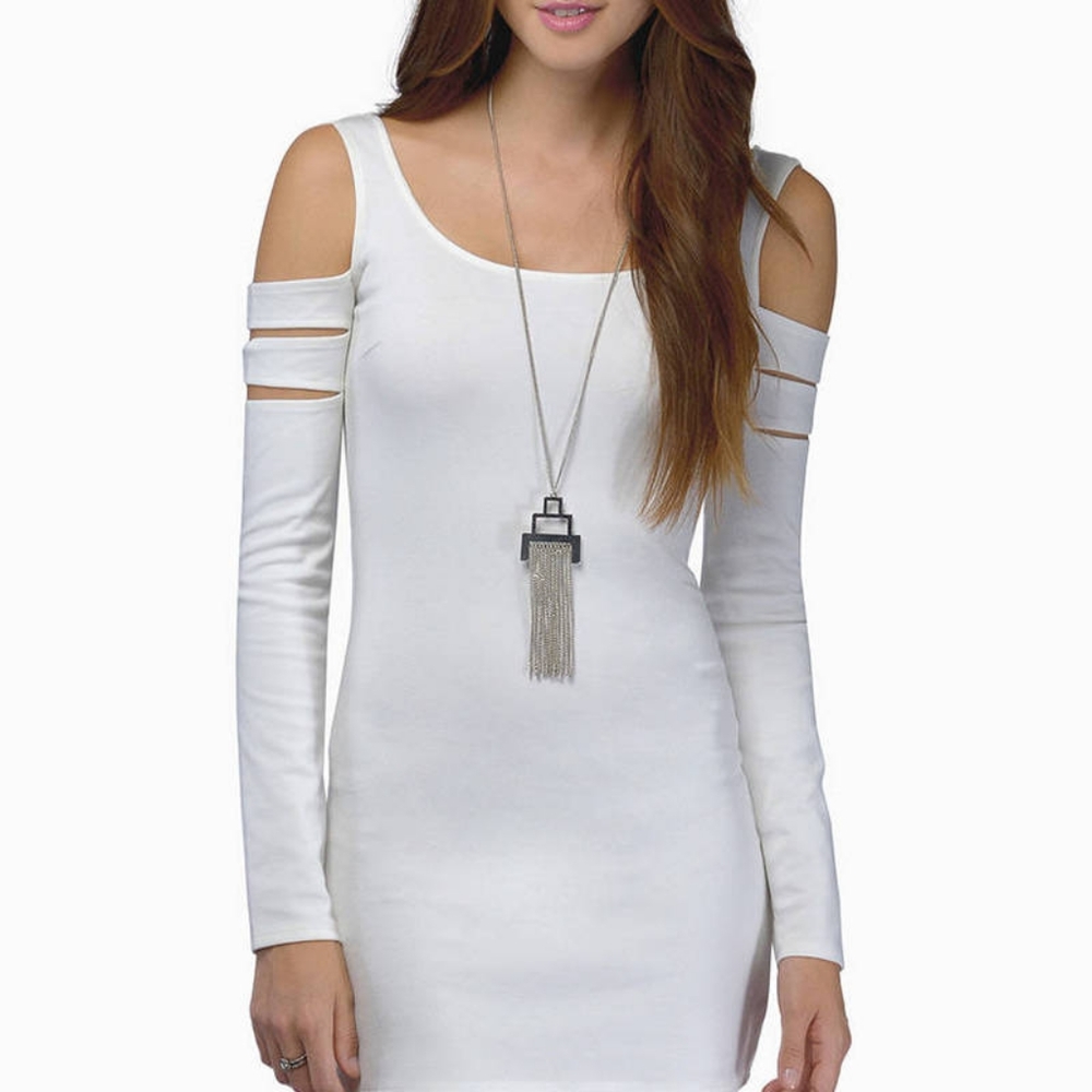 Womens white cutout long sleeve bodycon mini dress